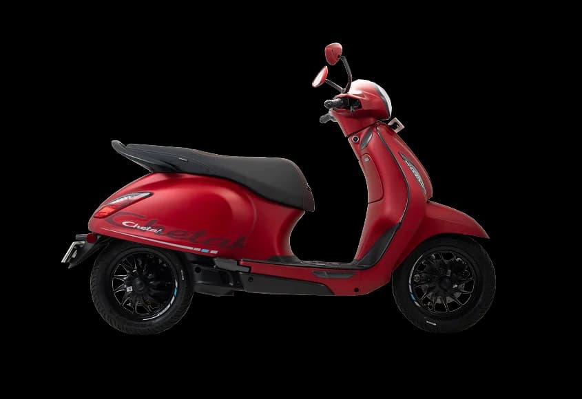 Chetak electric scooter outside a café